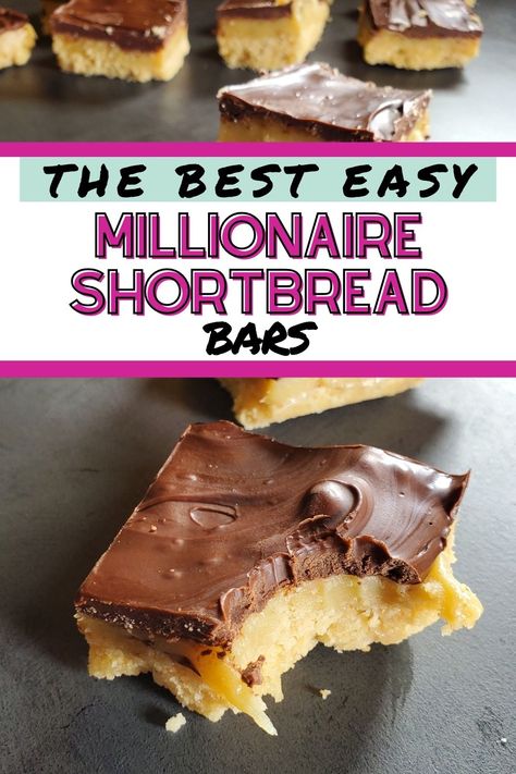 If you love all things chocolate and caramel, then this easy millionaire shortbread recipe is for you! These chocolate caramel shortbread bars have a buttery shortbread base, soft and chewy caramel, and a smooth layer of chocolate | easy millionaire bars | no bake desserts | easy dessert recipes | simple millionaire shortbread bars | easy millionaire shortbread bars | easy bar recipes | holiday bars recipes | christmas bars recipes | easy dessert recipes | simple dessert recipes | simple bars No Bake Millionaire Cheesecake Bars, Millionaire Cookie Bars Recipe, No Bake Millionaire Bars, Shortbread Caramel Chocolate Bars, Millionaire Squares Recipe, Billionaire Shortbread Bars, Magic Squares Recipe, No Bake Millionaire Shortbread, Million Dollar Bars Desserts