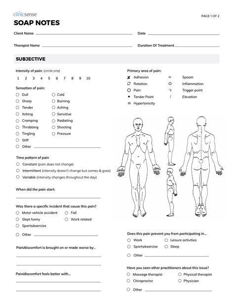 ClinicSense SOAP Note Template For Massage Therapists In Free Soap Notes For Massage Therapy Templates Physical Therapy Soap Note Template, Massage Therapy Templates, Massage Therapy Essentials, Massage Therapy Soap Notes, Soap Notes For Massage Therapy, Physiotherapy Assessment Form, Massage Soap Notes, Soap Notes Massage Therapy, Massage Therapy Study Notes