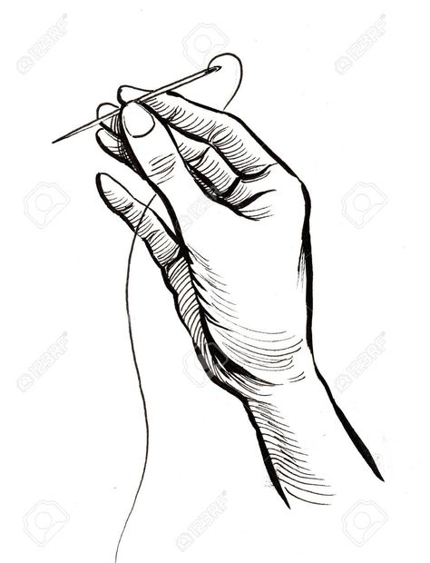 Hand with a needle and thread. Ink black and white drawing Stock Photo , #SPONSORED, #thread, #Ink, #Hand, #needle, #black Needle And Thread Drawing, Needle Drawing, White Drawing, Creative Poster, Creative Poster Design, Hand Holding, Black And White Drawing, Creative Posters, Bag Design