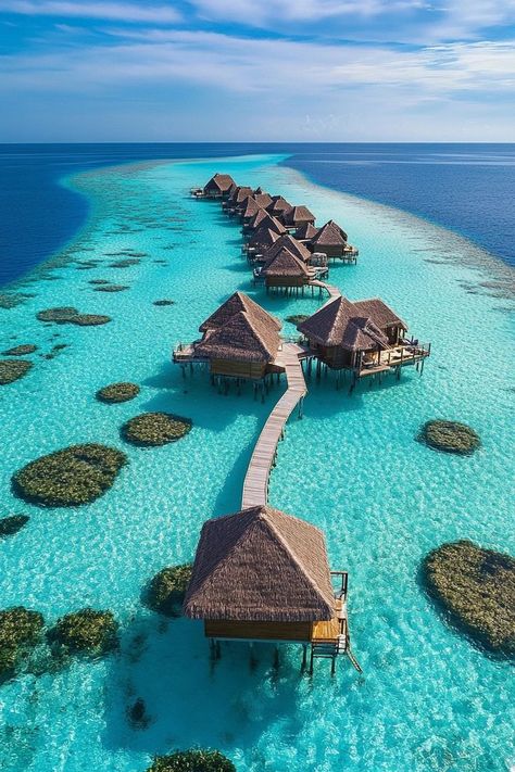 "Dreaming of paradise? 🌴🏝️ Experience ultimate luxury in overwater bungalows in the Maldives! Dive into crystal-clear waters and enjoy breathtaking views right from your private retreat. 🌊✨ #Maldives #OverwaterBungalows #TravelGoals" Overwater Bungalows Maldives, Maldives Island Beach, Island Nature Aesthetic, Dream Vacation Destinations, Maldives House, Maldives Underwater Hotel, Les Maldives, Vacation Maldives, Holidays Destinations