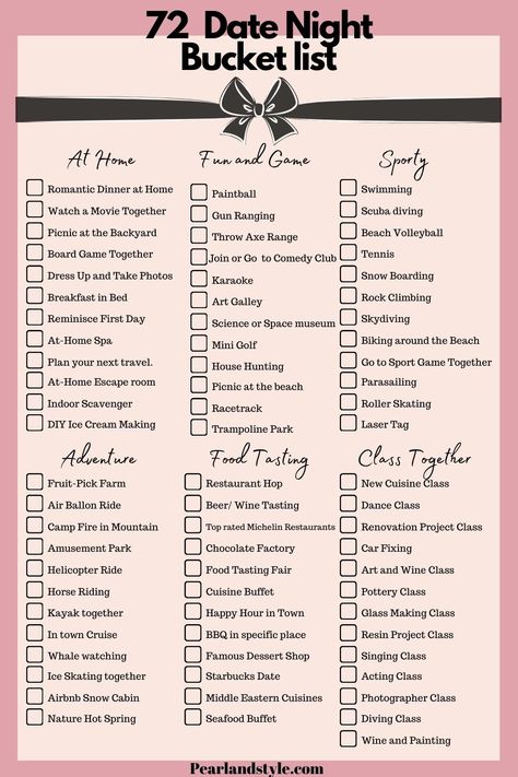 Date Night Ideas Dates List Ideas, Date Board Ideas, Special Night For Him Ideas, Date Idea Bucket List, Things That Couples Can Do Together, Date Ideas Checklist, Bucketlist Date Ideas, Couple Bucket List Relationships Things To Do, Free Couple Date Ideas