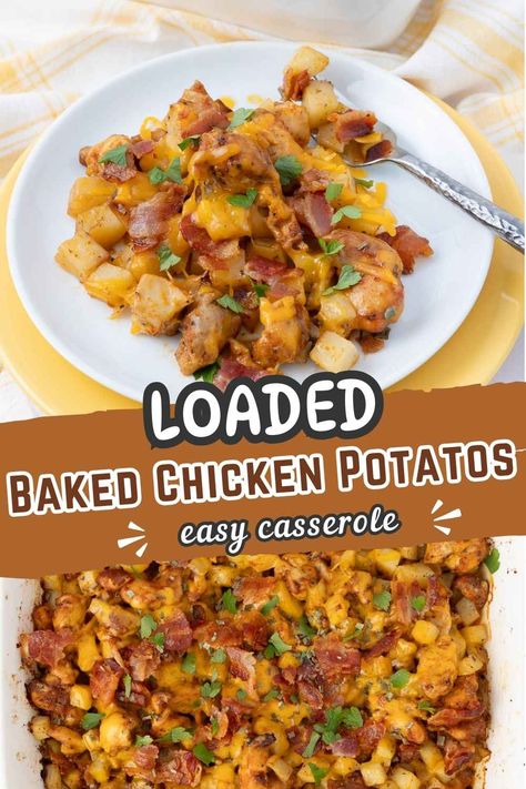 Loaded Cheesy Chicken Potato Casserole, Chicken And Potato Bake Recipes, Loaded Potato Chicken Casserole, Chicken Potato Ranch Bake, Loaded Baked Potato Recipes Oven, Potatoe Chicken Bacon Casserole, Loaded Chicken Potatoes, Creamy Chicken Potato Bake, Chicken Bacon Ranch Potato Bake Casserole Recipes