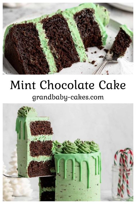 Mint Filling For Cake, Chocolate Mint Layer Cake, Green Frosted Cake, Green Cake Flavors, Mint Chip Cake, Mint Chocolate Cake Recipe, Green Buttercream Cake, Mint Cake Recipe, Chocolate Mint Cake