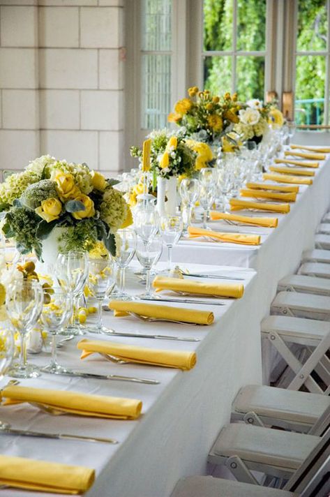 Gorgeous Wedding Centerpieces Yellow Centerpieces, Yellow Wedding Inspiration, Yellow Wedding Theme, Yellow Napkins, Yellow Wedding Flowers, Yellow Table, Yellow Theme, Gray Weddings, Yellow Wedding