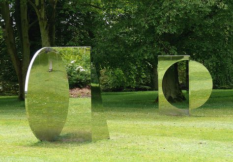 Reflecting in Waddesdon   Jeppe Hein, Geometric Mirrors Mirrors In Landscape, Mirror In Nature, Geometric Mirrors, Mirror Architecture, Mirror Different Reflection, Water Mirror Architecture, Jeppe Hein, Mirror Installation Art Exhibitions, Landscape Mirror