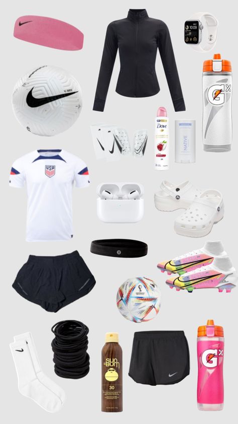 soccer girl #sports #soccer #preppy Casual Athletic Outfits, Soccer Girls Outfits, Soccer Essentials, Vollyball Outfits, Sporty Outfits Men, Soccer Bag, Soccer Outfit, Soccer Inspiration, Soccer Workouts