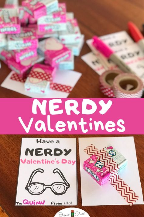 These nerdy valentines cards are an easy and awesome Valentine's Day card idea for kids to exchange with friends at school. These free printables are a fun DIY for both boys and girls that appreciate geeky valentines. Attach a small box of Nerds candy or nerdy glasses for an extra fun treat. Nerdy Valentines Cards | Valentines Day Cards Funny   via @DesertChica Nerds Valentine Ideas, Nerd Valentines Cards, Nerds Valentine Printable, Soccer Valentines, Valentines Fundraiser, Nerdy Valentines Cards, Nerd Valentine, Gifts For Nerds, Nerds Rope