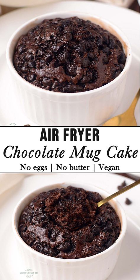 Air fryer Mug Cake (no egg) Mug Cake Recipe Air Fryer, 3 Ingredient Air Fryer Desserts, One Person Air Fryer Desserts, Mug Cakes No Egg, Easy No Egg Dessert Recipes, Air Fryer Cake For One, Air Fryer Cake In A Cup, Dessert In Air Fryer Recipe, Airfryer Dessert Recipes Healthy