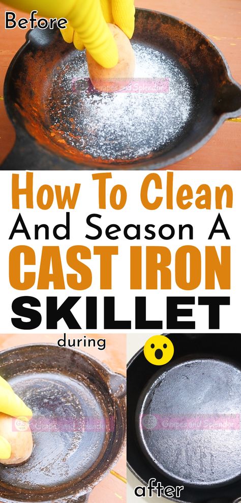 Master the art of cast iron care with these essential steps on cleaning and seasoning your skillet! 🍳✨ Discover the secrets to maintaining that perfect non-stick surface and enhancing the flavor of your dishes. From proper cleaning techniques to the magic of seasoning, embrace the journey to a well-seasoned, cherished cast iron skillet. Elevate your cooking game and enjoy the timeless beauty of this kitchen essential! #CastIronCare #SkilletSeasoning #CulinaryCraftsmanship #CookingMagic How To Fix A Rusted Cast Iron Skillet, Cleaning A Cast Iron Skillet After Use, How To Clean And Season Cast Iron, Cast Iron Skillet Care Cleaning, How To Take Care Of Cast Iron Pans, Re Season Cast Iron Skillet, Cast Iron Cleaning After Cooking, How To Care For A Cast Iron Skillet, Cast Iron Care Cleaning