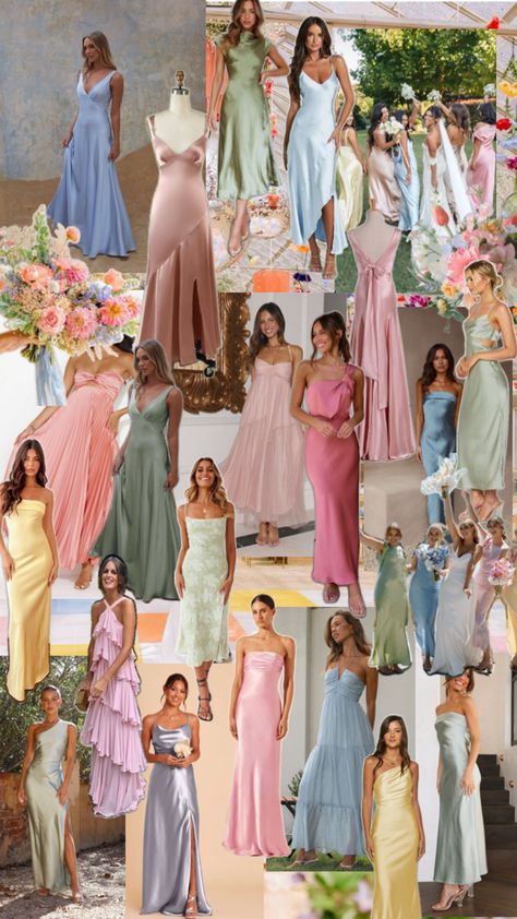 Pastel Bridesmaids, Pastel Bridesmaid Dresses, Dress Code Wedding, Guest Attire, Dream Wedding Ideas Dresses, Bridesmaid Dress Colors, Prom Dress Inspiration, Wedding Attire Guest, Garden Party Wedding