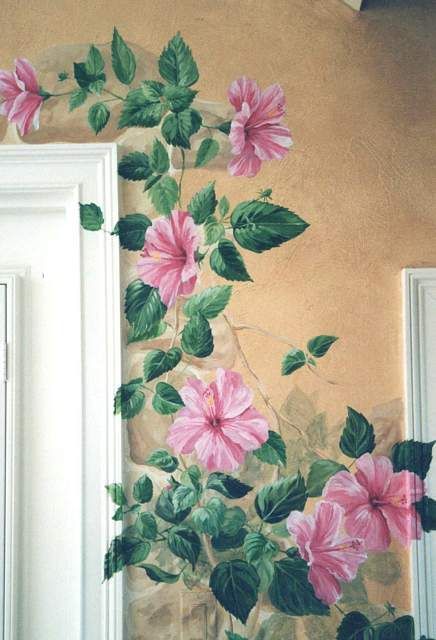 Bedroom Murals Painted Wall Art, Mural Painting Flowers, Flower Painting Mural, Floral Wall Painting Ideas Bedroom, Mural Art Flowers, Front Door Murals Painted, Wall Painting Mural Ideas, Flowers Mural Painting, Painted Murals On Walls Bedrooms