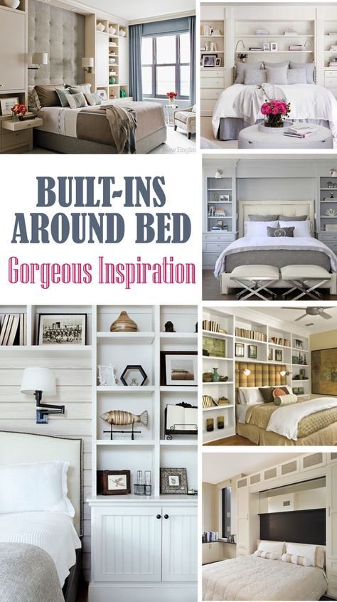 Built-ins Around Bed - Gorgeous Inspiration Boys Bedroom Storage, Bedroom Storage For Small Rooms, Beautiful Bed Designs, Bedroom Built Ins, Diy Bedroom Storage, Bed Design Ideas, Built In Bed, Bedding Inspiration, Build A Closet