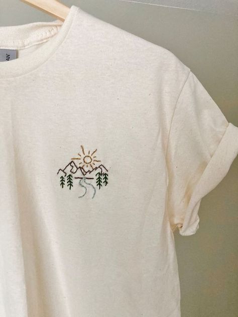 SUNRISE Tshirt Embroidery Design / Sun Rising Over Mountains Embroidered Landscape / Nature Lover Gift / the Great Outdoorsy Gift Men Women - Etsy Canada T shirt #tshirt t-shirt #t_shirt t shirts #tshirts t-shirts #t_shirts T shirt design #tshirtdesign T-shirt designs #t_shirtdesign T shirts designs #tshirtsdesigns 6.254 Cute Shirt Embroidery Ideas, Outdoorsy Tshirt Design, Mountain Embroidery Tshirt, Embroidered Tshirt Mens, Embroidery Outdoorsy, Embroidered Gifts For Men, Cute Embroidery On Tshirts, Embroidery On Tshirt Ideas, Mens Embroidery Designs