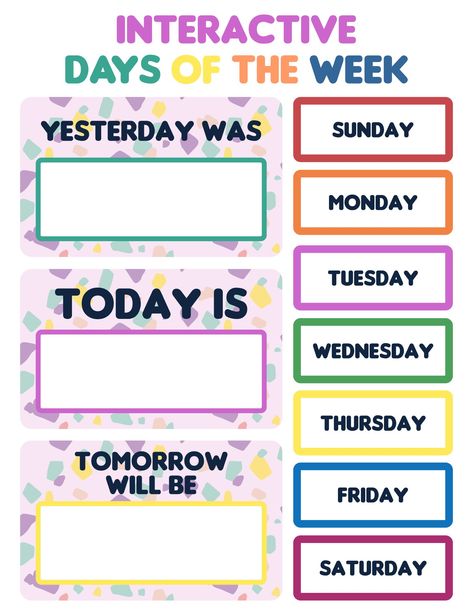 Printable Interactive Days Of The Week Chart Classroom Interactive Days Of The Week Chart, Today Is Printable Preschool, Kindergarten Chart Ideas, Day Chart Preschool, Day Of Week Printable, Days Of The Week Learning, Today Is Chart Preschool, How To Teach Days Of The Week Preschool, Weather Chart For Classroom