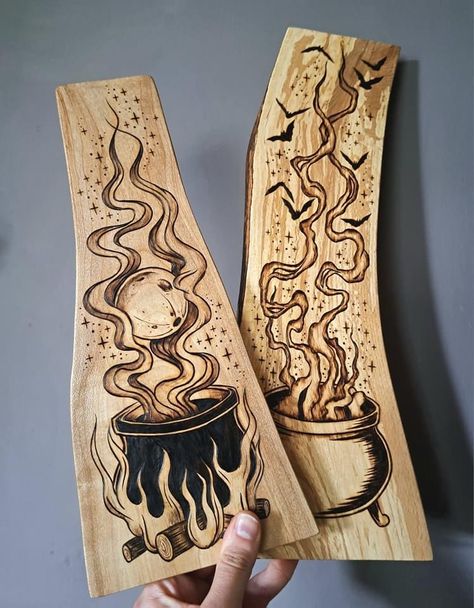 Wood Burn Coasters Diy, Spooky Woodburning, Wood Burning Spoon, Woodburning Ideas Design Patterns, Fall Pyrography, Autumn Pyrography, Wood Box Painting Ideas Easy, Burnt Wood Art, Fall Wood Burning Ideas