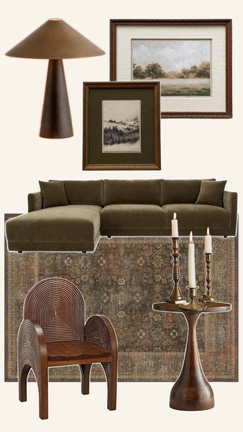 Living room decor ideas Anthro Inspired Living Room, Moody Living Room Inspiration, Earthy Vintage Living Room, Moody Earthy Living Room, Small Moody Living Room, Minimalist Cozy Home, Warm Transitional Living Room, Modern Spanish Living Room, Transitional Living Room Ideas