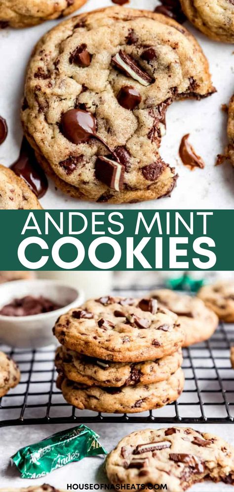 Andies Mint Cookies, Andes Mint Recipes, Mint Chip Cookies, Andes Mint Cookies, Andes Mint Chocolate, Mint Desserts, Mint Chocolate Chip Cookies, Andes Mint, Mint Recipes