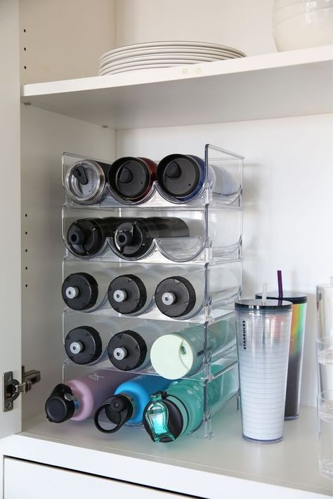 Water Bottle Organizer, Fridge Cabinet, Owners Suite, Kitchen Cupboard Organization, Bottle Organizer, Water Bottle Organization, Boston Apartment, Rv Interior Remodel, Kitchen Sink Organization