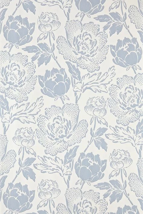 Flowers, Floral, Peony Wallpaper, Farrow Ball, Floral Wallpaper, Blue And White, Pattern, Blue, White