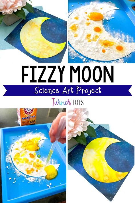 Space Art Crafts For Preschool, Sky Preschool Craft, Cresent Crafts For Preschool, Fizzy Moon Craft, Science Crafts For Infants, Moon Preschool Art, Science Art Projects For Kids Preschool, Space Themed Arts And Crafts For Kids, Fizzy Moon Art