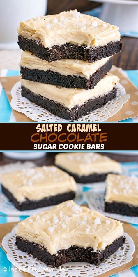 Chocolate Cookie Bars, Simple Chocolate Chip Cookie Recipe, Salted Caramel Frosting, Salted Caramels, Caramel Desserts, Chocolate Sugar Cookies, Sugar Cookie Bars, Caramel Frosting, Dessert Bar Recipe