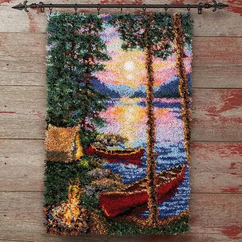 Herrschners Tranquil Sunset Latch Hook Kit Diy Lock, Cottage Kits, Hook Rugs, Latch Hook Rug Kits, Lakeside Cabin, Tapestry Kits, Latch Hook Rugs, Hook Design, Latch Hook