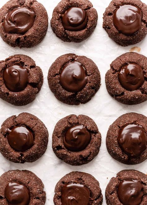 Chocolate Pepper Cookies, Easy Chocolate Drop Cookies, Ganache Thumbprint Cookies, Brownie Thumbprint Cookies, Chocolate Peppermint Thumbprint Cookies, Chocolate Cherry Thumbprint Cookies, Chocolate Ganache Cookies, Thumbprint Cookies Chocolate, Chocolate Thumbprints