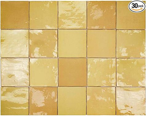 Premium Designer Quality Square Tamaris Yellow Mustard 5 inch x 5 inch Nominal Size Mixed Vintage Pastel Yellow Ceramic Glazed Tile ( Box of 30 Individual Tiles) - - Amazon.com Yellow Kitchen Tiles Backsplash Ideas, Yellow Ceramic Tile, Mustard Kitchen Tiles, Mustard Tile Bathroom, Yellow Tiles Kitchen, Gosha Flowers, Bathroom Tiles Vintage, Yellow Backsplash Kitchen, Tiled Backsplash Kitchen