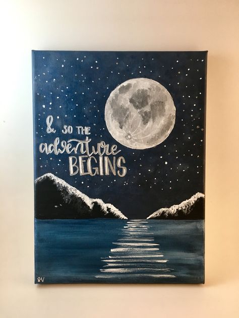 A5 Sketchbook, Canvas Painting Quotes, Quote Painting, Painting Moon, Calligraphy Ideas, Art Time, Time Pass, The Adventure Begins, Cute Canvas Paintings