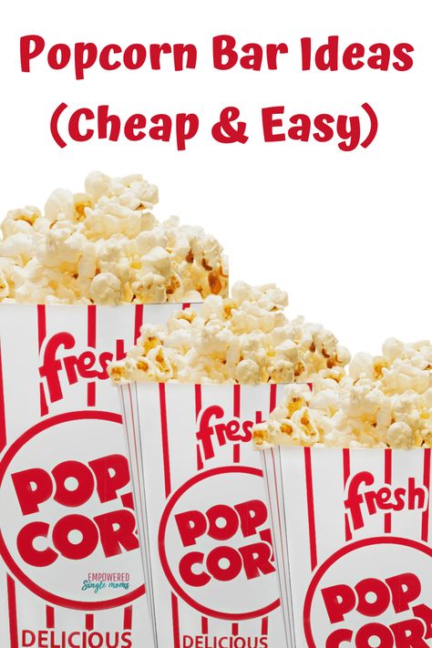 DIY popcorn bars are fun ideas for family movie nights or a game night with friends. They are even fun for something special like a birthday party, baby shower, or wedding reception you add elegance. Popcorn Night Movie Party, Popcorn Bar For Teachers, Classroom Movie Day Snacks, Movie Party Food Ideas, Popcorn Bar Teacher Appreciation, Fun Popcorn Ideas, Popcorn Booth Ideas, Movie Night Cupcakes, Cheap Movie Night Ideas