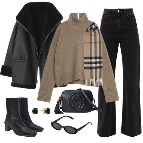 Outfit For November, Burberry Scarf Outfit, Toteme Sweater, Burberry Jeans, Scarf Burberry, December Outfits, Cosy Outfit, Looks Pinterest, Zara Gold