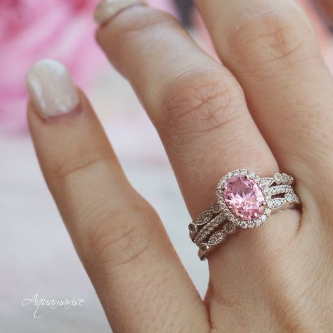 Pink Tourmaline Wedding Ring, Coquette Jewelry, Engagement Ring On Hand, Pink Stone Rings, Diamond Wedding Rings Sets, Colored Engagement Rings, Pink Tourmaline Ring, Wedding Clothes, Sterling Silver Engagement Rings