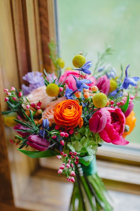 Simply spring wedding bouquet. Photo courtesy of Pixel Perfection Spring Flowers Wedding Bouquet, Multi Color Bouquet, Rainbow Bouquet Wedding, Bright Wedding Flowers Bouquet, Colorful Summer Wedding Flowers, Bright Wedding Color Schemes, Small Bridesmaid Bouquet, Colorful Flowers Wedding, Bright Bridal Bouquet