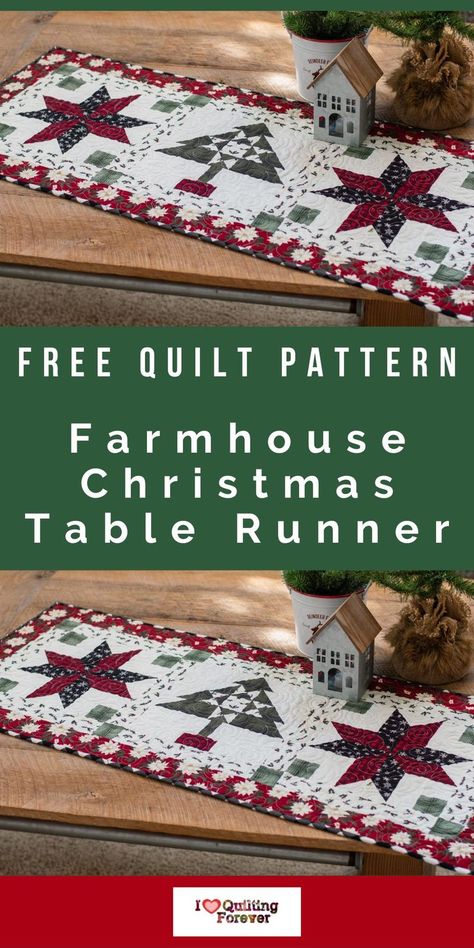 Free Christmas Quilt Pattern: Farmhouse Christmas Table Runner Farmhouse Christmas Table Runner Pattern, Christmas Table Runners Free Patterns, Patchwork Table Runner Pattern, Table Runners Free Pattern, Quilted Holiday Table Runner Patterns, Christmas Table Runners Quilted Patterns Free, Table Runner Quilted Patterns Free, Table Topper Patterns Christmas, Christmas Quilt Block Patterns Free