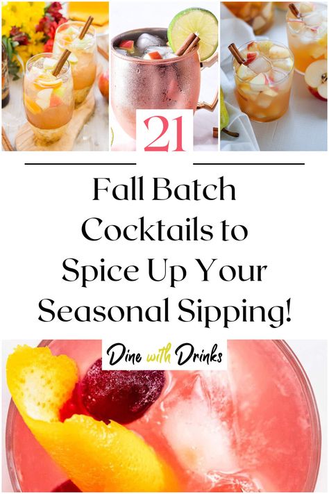 Collage of 4 fall batch cocktails. Pitcher Drinks Alcohol Fall, Fall Cocktail For A Crowd, Fall Cocktail Recipes For A Crowd, Fall Cocktail Punch Recipes, Fall Batch Drinks, Big Batch Cocktails For Wedding, Big Batch Fall Drinks, Fall Cocktails Big Batch, Easy Cocktail Recipes For A Crowd