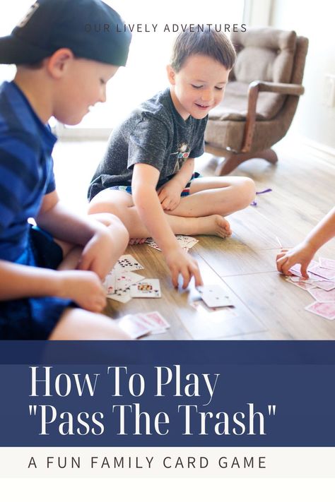 "Pass The Trash" is an easy card game that everyone in the family can play.  This is a great game to play at family events and holiday gatherings.  Check it out! Pass The Potato Game, Pass The Trash Card Game, Trash Card Game, Pass The Parcel Game, Pass The Parcel, Preschool Board Games, King Card, Family Card Games, Fun Card Games