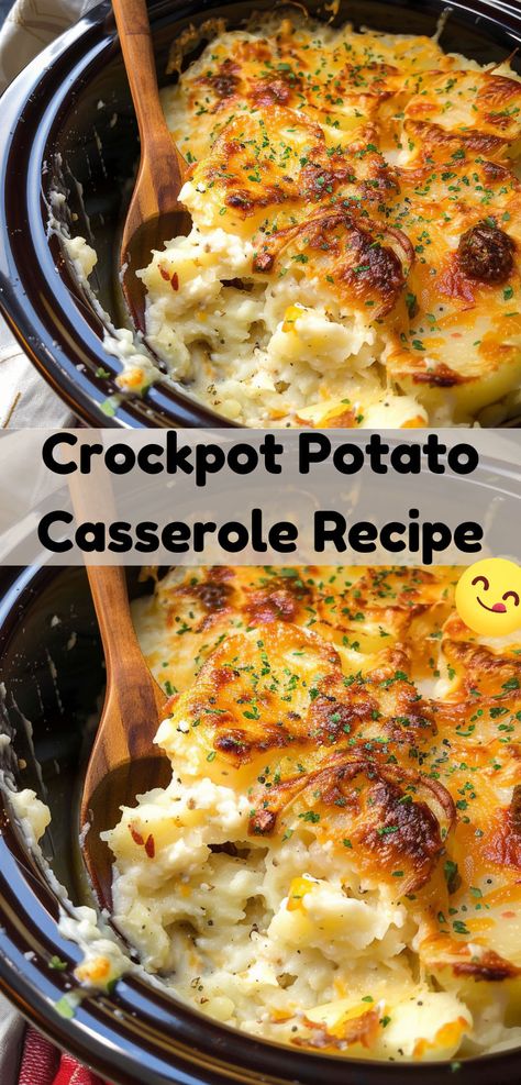 Get the best recipe for a hearty Crockpot Potato Casserole. Augratin Potatoes Recipe Crockpot, Loaded Potato Casserole Crockpot, Crockpot Frozen Potatoes, Crockpot Potato Casserole Recipes, Potato Casserole In Crock Pot, Crock Pot Potatoe Casserole, Slow Cooker Potato Casserole, Crockpot Sliced Potatoes, Twice Baked Potato Casserole Crock Pot