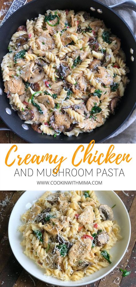 Creamy Chicken And Mushroom Pasta, Creamy Chicken Mushroom Pasta, Dinner With Mushrooms, Cream Of Mushroom Pasta, Chicken And Mushroom Pasta, Spinach Mushroom Pasta, Chicken Mushroom Pasta, Chicken Spinach Pasta, Mushroom Recipes Pasta