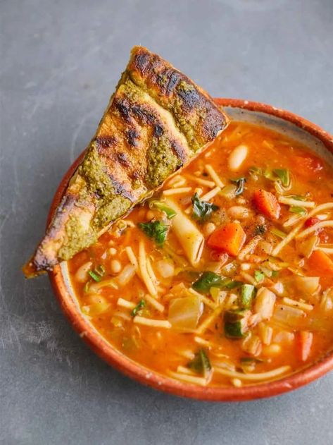 Simple minestrone soup | Jamie Oliver recipes Jamie Oliver Minestrone Soup, Jamie Oliver Soup Recipes, Simple Minestrone Soup, Jamie Oliver Soup, Healthy Meals Recipes, Fakeaway Recipes, Minestrone Soup Recipe, Gnocchi Soup, Jamie Oliver Recipes