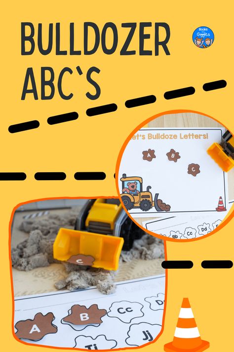 This construction alphabet sensory bin is a fun way for preschoolers to practice letter recognition while engaging in a playful bulldozer and kinetic sand activity. Use the free printable letter mat to bump up the learning! Construction Activities For Kindergarten, Alphabet Sensory Bin, Construction Preschool, Construction Alphabet, Construction Activities Preschool, Construction Theme Classroom, Construction Theme Preschool, Community Helpers Preschool Activities, Preschool Construction