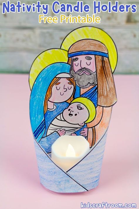 Get festive with this Christmas Nativity Candle Holder Craft for kids! Choose from 8 delightful, free printables in color and black & white. Catholic Christmas Crafts, Homemade Nativity, Jesus Christmas Crafts, Nativity Candle, Christian Christmas Crafts, Nativity Activity, Nativity Scene Crafts, Kindergarten Christmas Crafts, Free Christmas Crafts