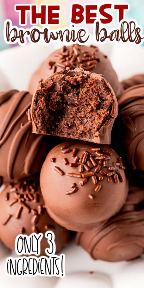 Easy Cookie Ball Recipes, Brownie Batter Truffles, Desserts You Can Eat With Your Hands, Fudge Truffle Balls, How To Make Cake Balls Easy, Brownie Cake Balls Recipe, Valentine Sweet Treats Easy Recipes, Desserts That Wont Melt Outside, Cake Balls Chocolate