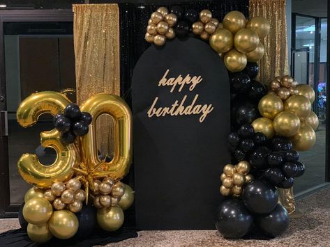 30 Birthday Balloon Ideas Men, Gold And Black Bday Decorations, Black And Gold 30th Birthday Decor Men, Gold And Black Birthday Decorations Men, 30th Birthday Decorations For Men At Home, 30th Birthday Ideas For Women Black And Gold, 30th Birthday Backdrop For Men, 30 Balloon Decorations, Black And Gold 40th Birthday Decorations