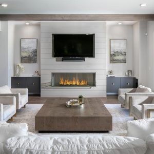 Tattoo Modern, Electric Fireplace Wall, Fireplace Tv Wall, Linear Fireplace, Wall Mount Electric Fireplace, Fireplace Built Ins, Living Room Decor Fireplace, Fireplace Remodel, Home Fireplace