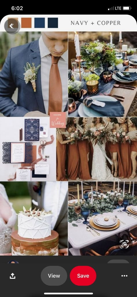 Copper And Navy Wedding Decor, Cinnamon And Blue Wedding, Storm Blue Wedding Color Palettes, Navy Blue And Chocolate Brown Wedding, Navy Blue Suit Fall Wedding, Wedding Color Dark Blue, Cooper And Navy Blue Wedding Colors, Terracota Navy Blue Wedding, Rust And Slate Blue Wedding