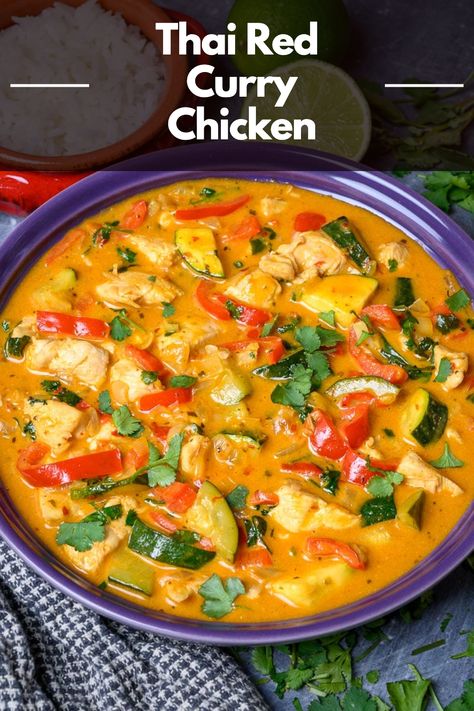 Craving some spicy comfort food? This Thai red curry chicken could be just what you need. It's simple, packed with spices, and perfect for a cozy night in. Cookie And Kate Thai Red Curry, Coconut Red Curry Chicken, Thai Peanut Curry, Thai Chicken Curry Soup, Thai Red Curry Chicken, Thai Red Curry Recipe, Curry Chicken Recipe, Red Curry Recipe, Chicken Curry Soup