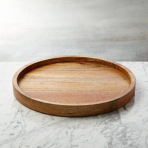 Wood Round Serving Tray + Reviews | Crate and Barrel 15" dia. x 1.5"H Display Coffee Table, Round Serving Tray, Wooden Plate, Glass Centerpieces, Serving Drinks, Solid Mango Wood, Centerpiece Bowl, Wood Rounds, Wood Tray