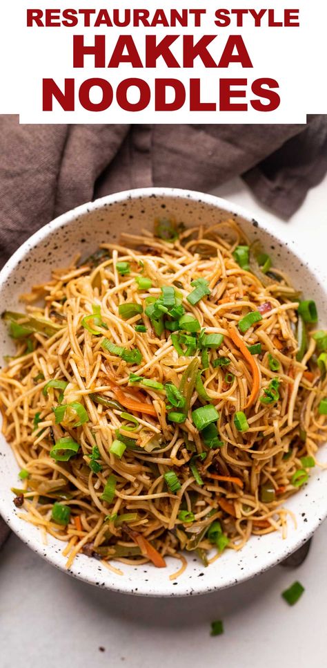 This Chinese Vegetarian Hakka Noodles or Chow Mein recipe is fantastic. Basic pantry ingredients, simple stir fry sauces and lots of veggies make this Chinese takeout dish so easy to recreate at home. via @my_foodstory Vegetarian Chow Mein Recipe, Stir Fry Sauces, Hakka Noodles Recipe, Simple Stir Fry, Chinese Vegetarian, Luscious Recipes, Fried Noodles Recipe, Everyday Dinners, Fry Noodles