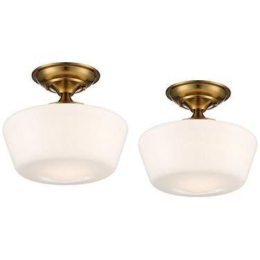 Schoolhouse 12" Wide Soft Gold and White Ceiling Lights Set of 2 White Ceiling Lights, Lighting 2023, Space Hallway, Craftsman Interior Design, Hallway Ceiling Lights, Schoolhouse Style, Entry Area, Farmhouse Ceiling, Hallway Light Fixtures