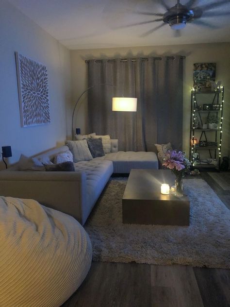 Nice Apartment Living Room, Living Room Designs First Apartment, Cosy Living Room Ideas Comfy, Living In Basement Ideas, Living Room Decor For Couples, Living Room Decor Carpet Floors, Cute Living Room Ideas For Apartments Budget, White Theme Apartment, Chill Vibe Living Room Ideas